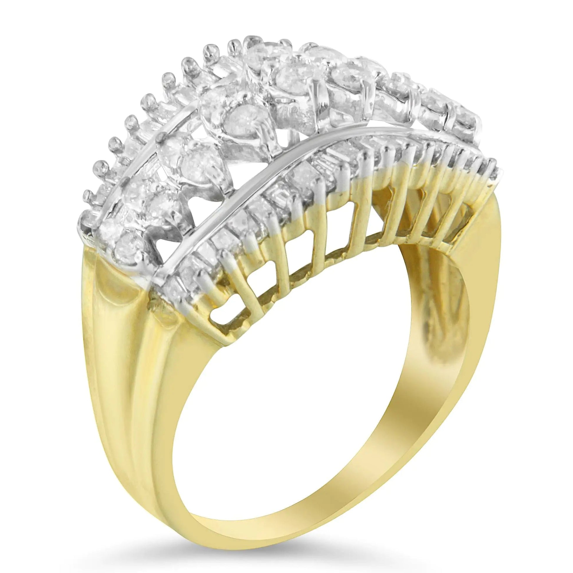 10KT Two - Tone Gold Diamond Cluster Band (1 cttw, I - J Color, I1 - I2 Clarity) - Jaazi Intl