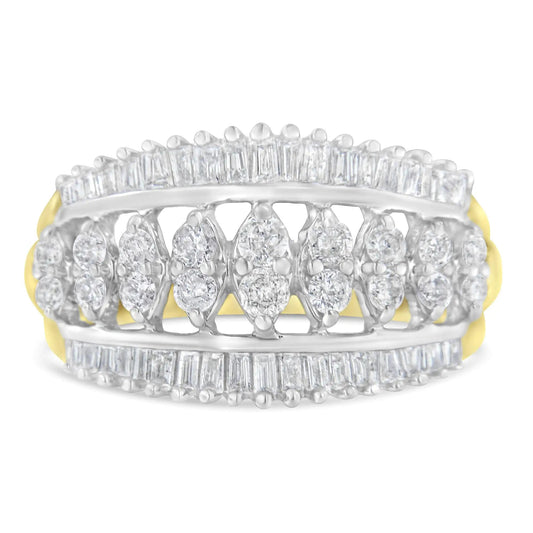 10KT Two - Tone Gold Diamond Cluster Band (1 cttw, I - J Color, I1 - I2 Clarity) - Jaazi Intl