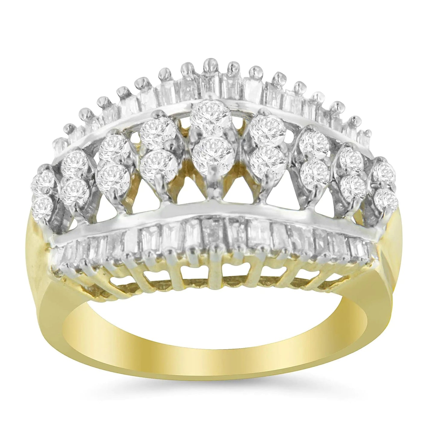 10KT Two - Tone Gold Diamond Cluster Band (1 cttw, I - J Color, I1 - I2 Clarity) - Jaazi Intl