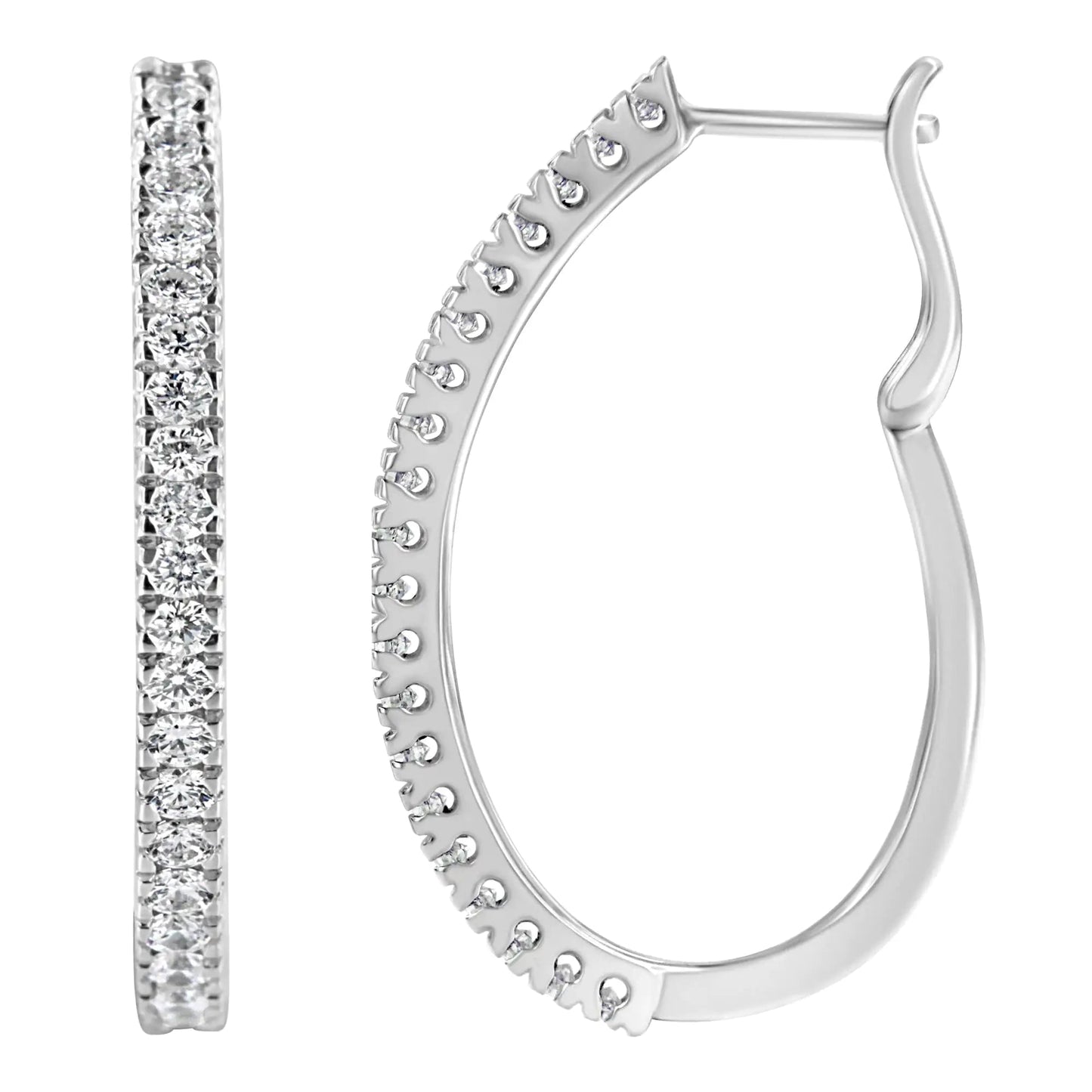 10KT White Gold 1 cttw Diamond Hoop Earrings (I - J Clarity, I2 - I3 Color) - Jaazi International