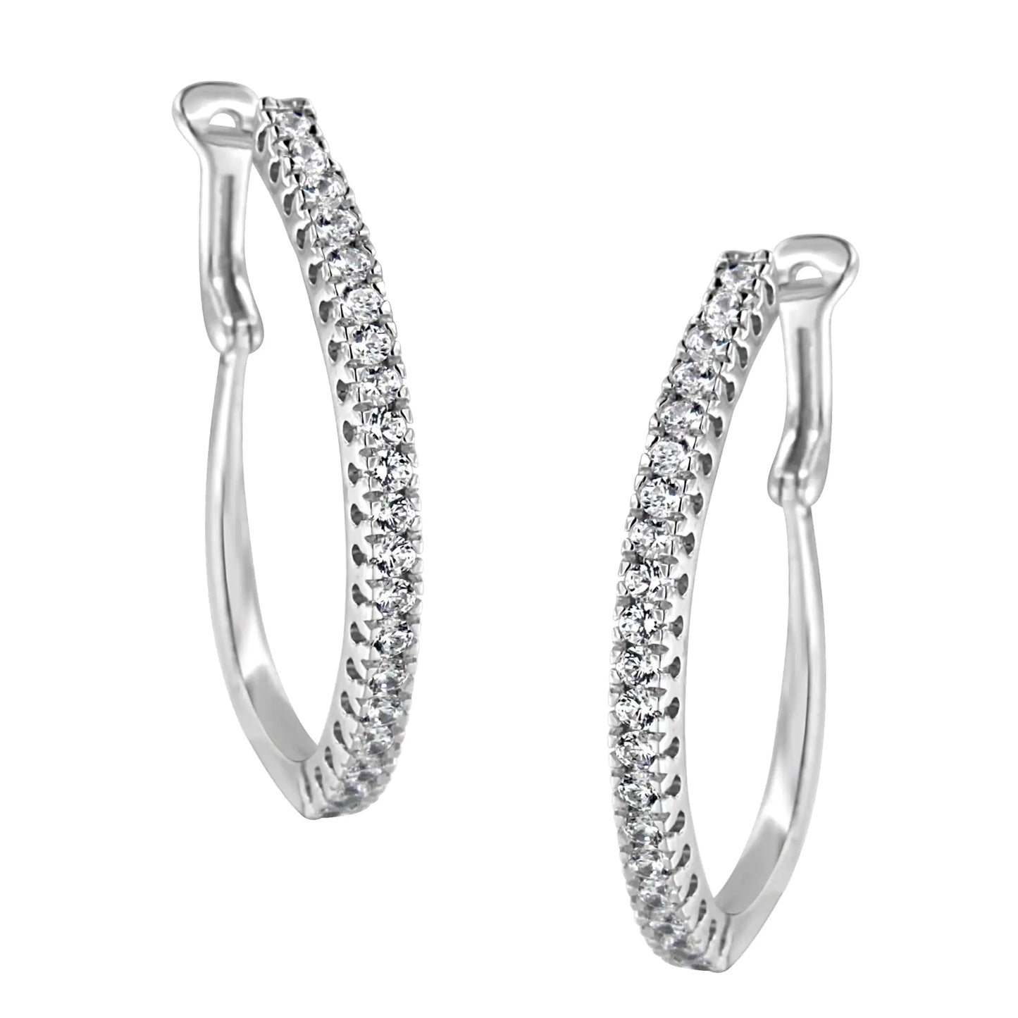 10KT White Gold 1 cttw Diamond Hoop Earrings (I - J Clarity, I2 - I3 Color) - Jaazi International