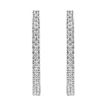 10KT White Gold 1 cttw Diamond Hoop Earrings (I - J Clarity, I2 - I3 Color) - Jaazi International