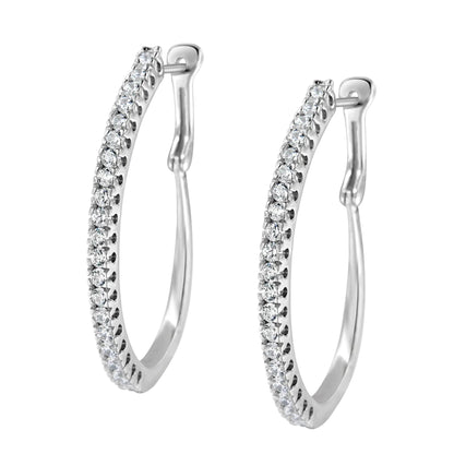 10KT White Gold 1 cttw Diamond Hoop Earrings (I - J Clarity, I2 - I3 Color) - Jaazi International