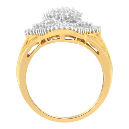 10KT Yellow Gold 1 cttw Diamond Cluster Ring (I - J, I1 - I2) - Jaazi Intl