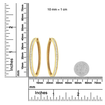 10KT Yellow Gold 1 cttw Slim Diamond Hoop Earrings (I - J Color, I1 - I2 Clarity) - Jaazi Intl