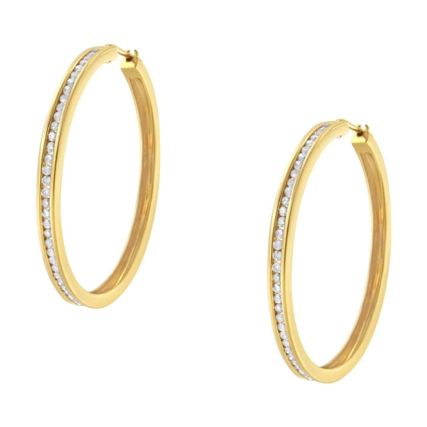 10KT Yellow Gold 1 cttw Slim Diamond Hoop Earrings (I - J Color, I1 - I2 Clarity) - Jaazi Intl