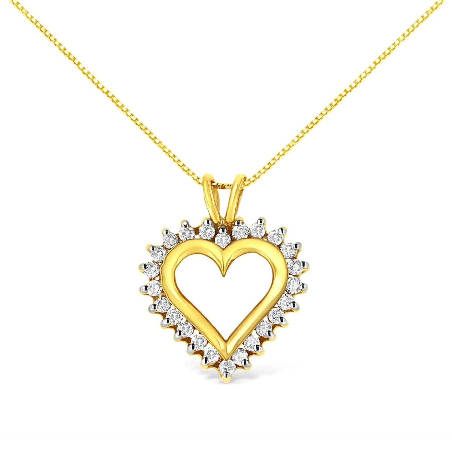 10KT Yellow Gold 1/2 cttw Diamond Open Heart Pendant (J - K, SI2 - I1) - Jaazi Intl