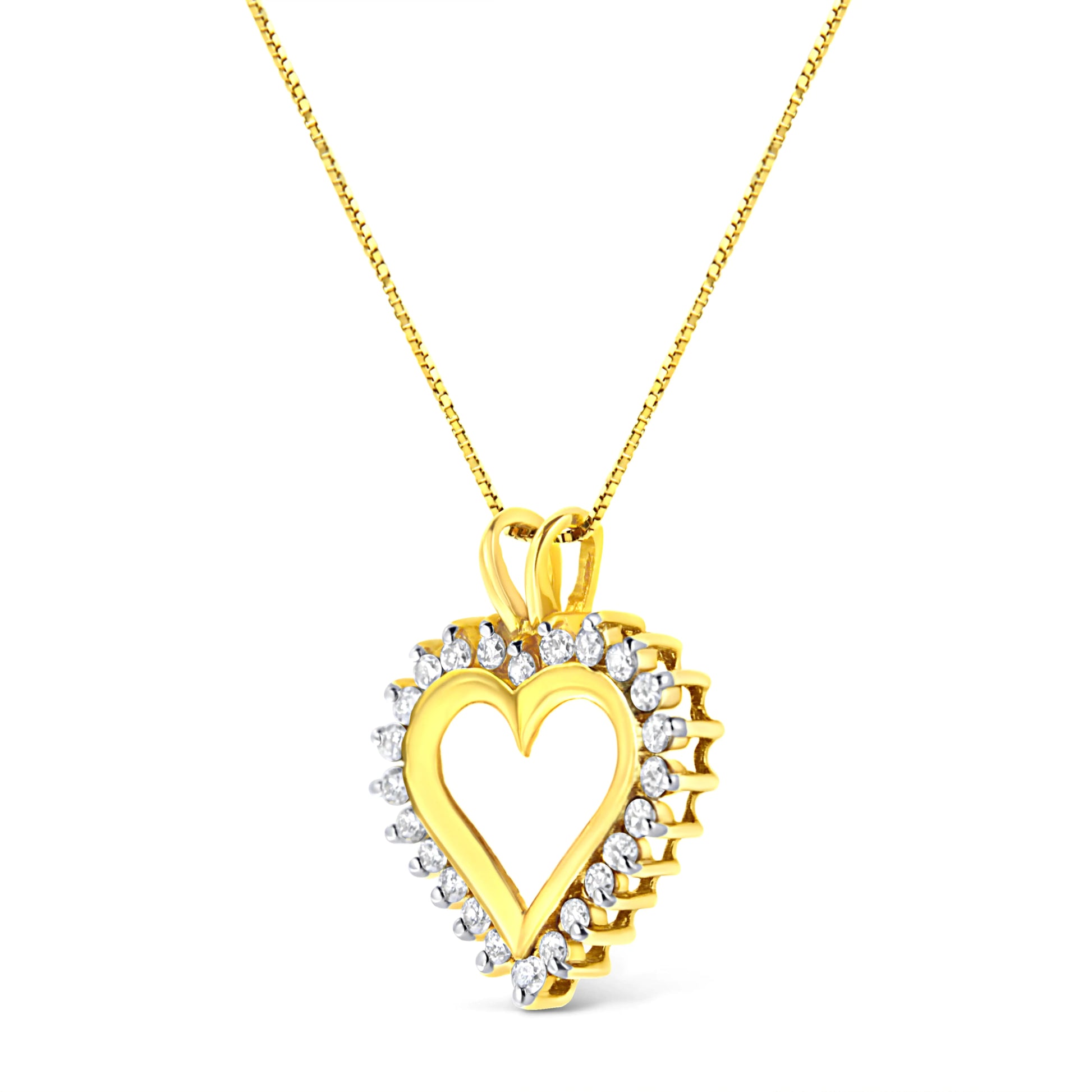 10KT Yellow Gold 1/2 cttw Diamond Open Heart Pendant (J - K, SI2 - I1) - Jaazi Intl