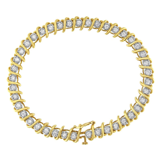 10KT Yellow Gold Diamond S - Link Tennis Bracelet (1 cttw, I - J Color, I1 - I2 Clarity) - Jaazi International