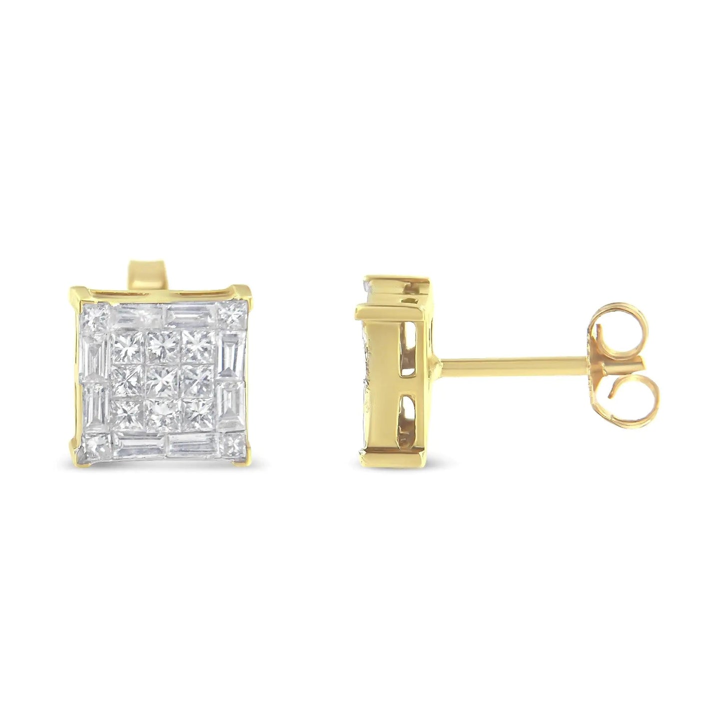 10KT Yellow Gold Diamond Stud Earrings (1 cttw, I - J Color, SI2 - I1 Clarity) - Jaazi Intl