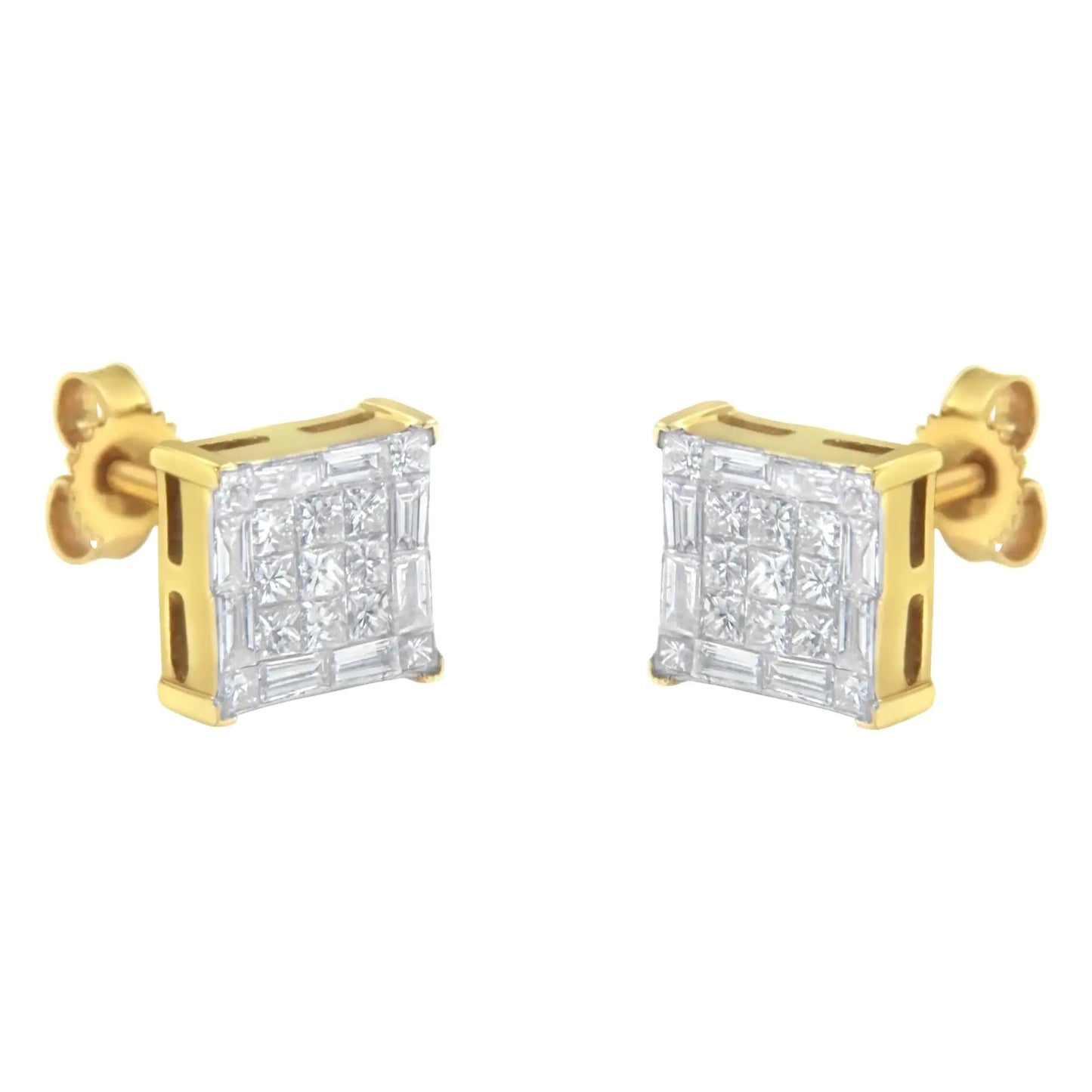 10KT Yellow Gold Diamond Stud Earrings (1 cttw, I - J Color, SI2 - I1 Clarity) - Jaazi Intl