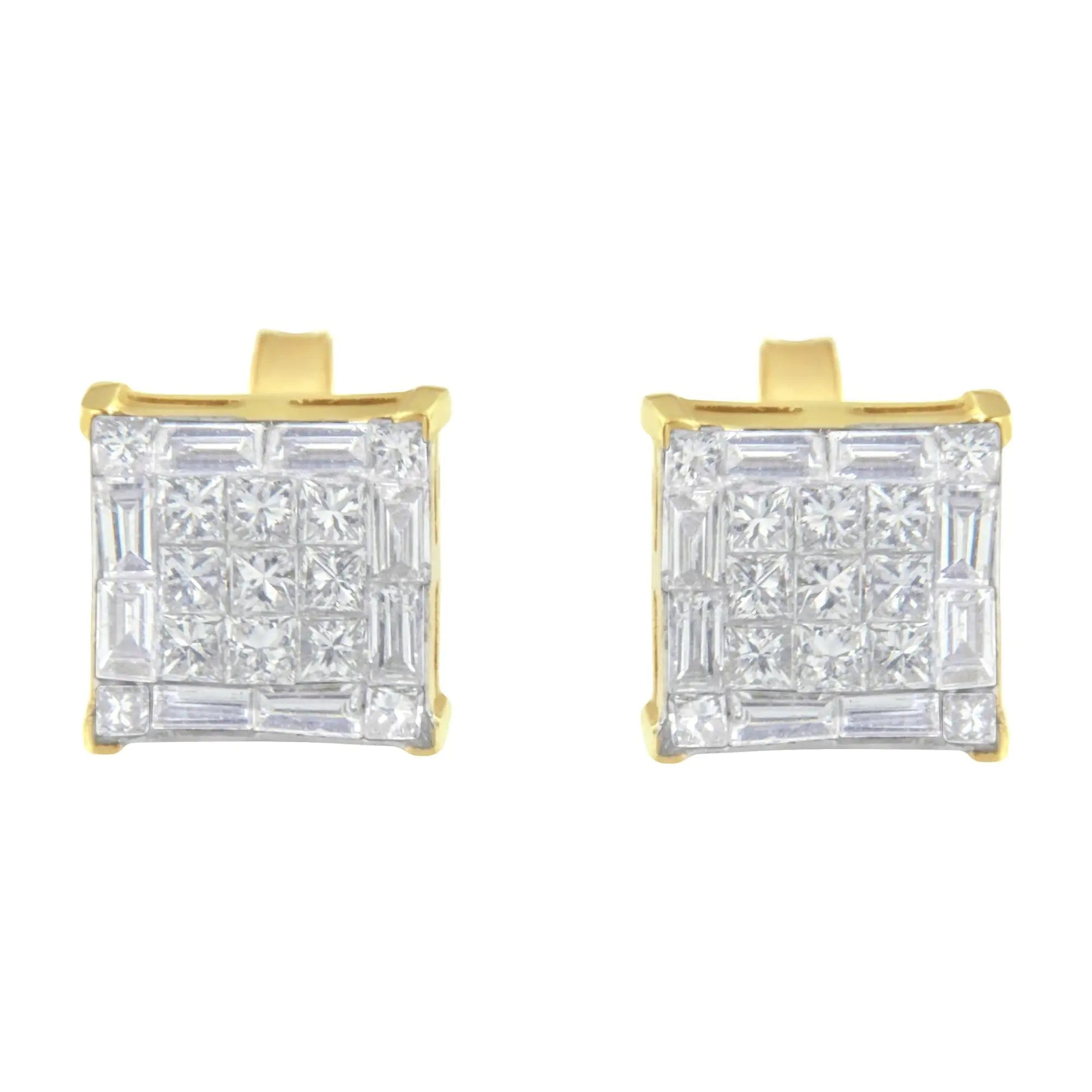 10KT Yellow Gold Diamond Stud Earrings (1 cttw, I - J Color, SI2 - I1 Clarity) - Jaazi Intl