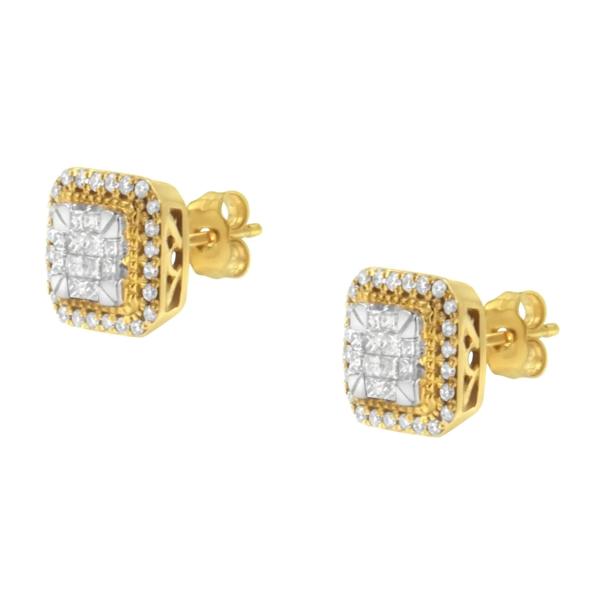 10KT Yellow Gold Diamond Stud Earrings (1/2 cttw, H - I Color, SI2 - I1 Clarity) - Jaazi Intl