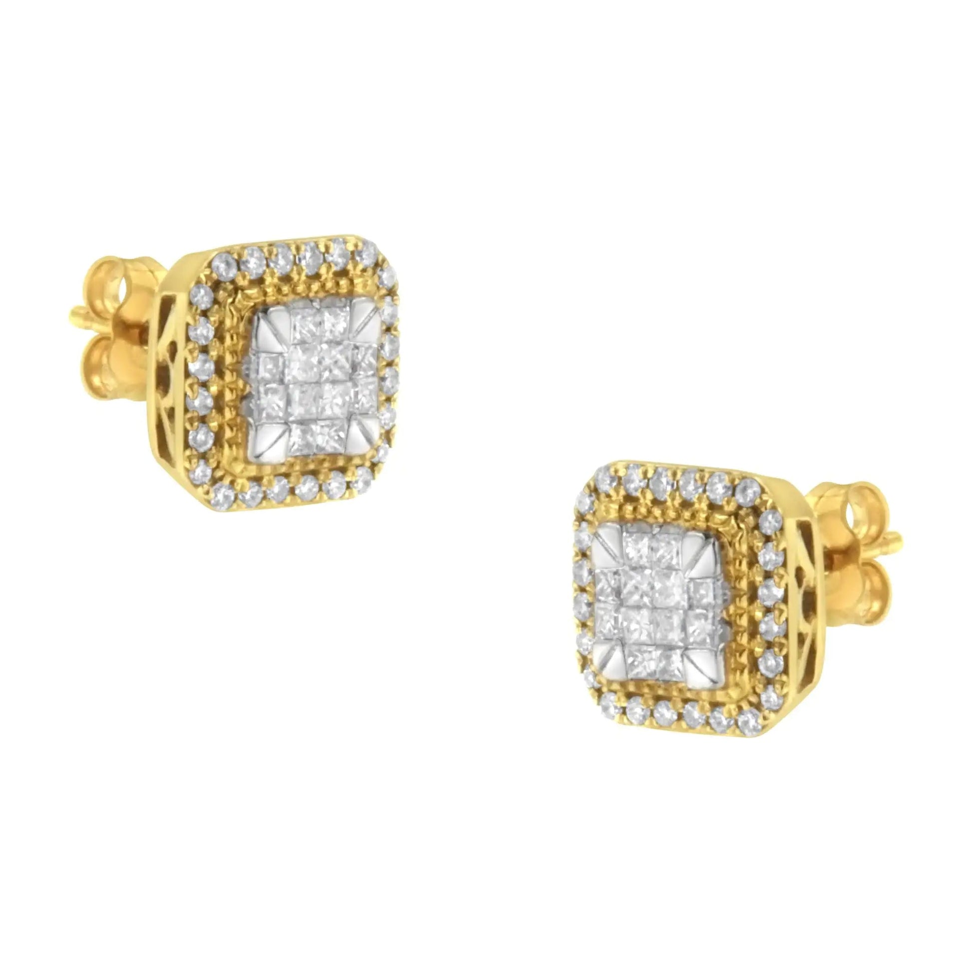 10KT Yellow Gold Diamond Stud Earrings (1/2 cttw, H - I Color, SI2 - I1 Clarity) - Jaazi Intl