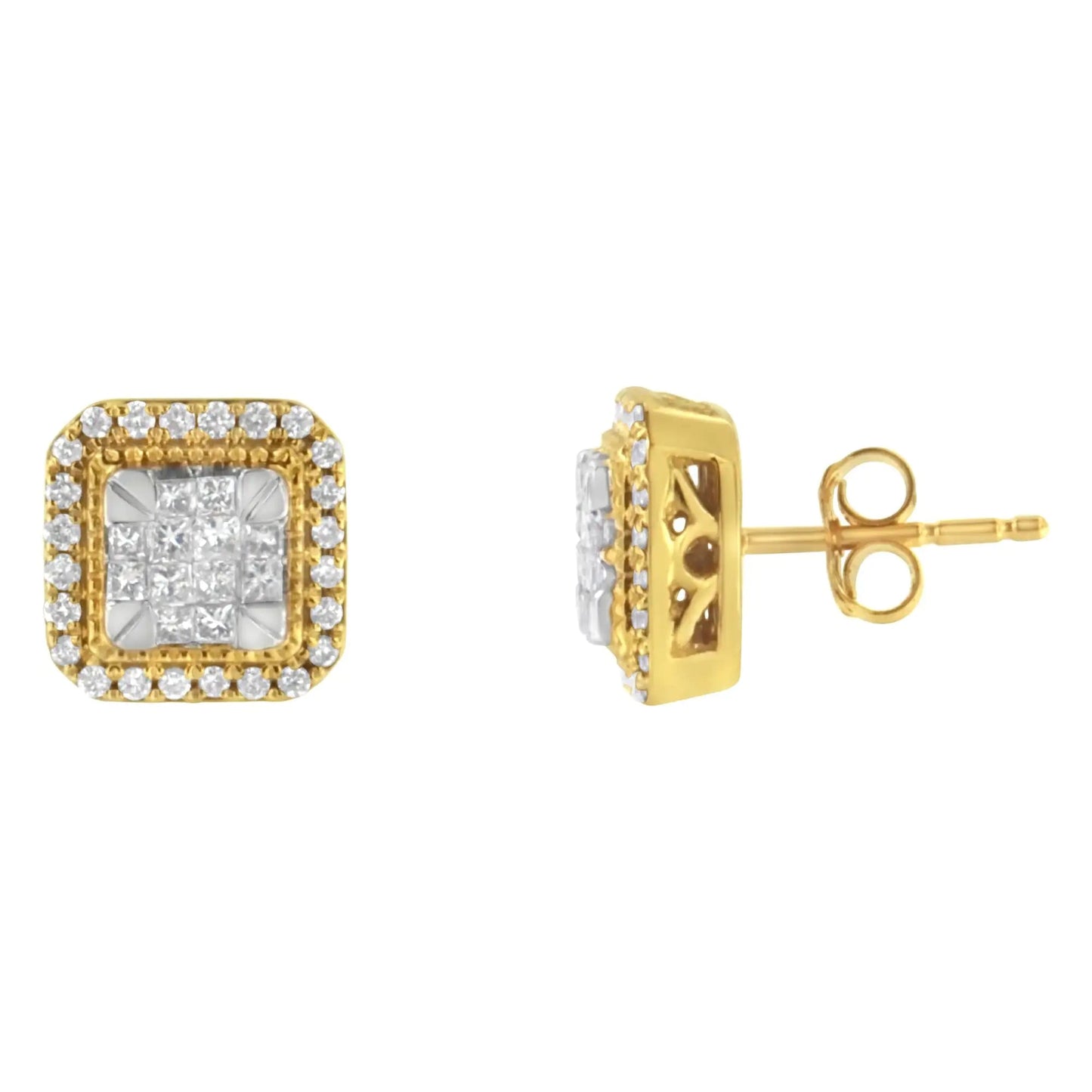 10KT Yellow Gold Diamond Stud Earrings (1/2 cttw, H - I Color, SI2 - I1 Clarity) - Jaazi Intl