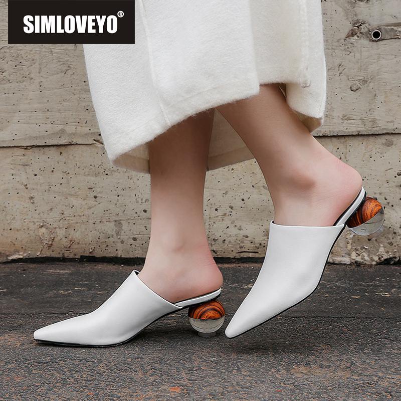 Processing time:3-7days after placing orders SIMLOVEYO Women Slippers Real Cow Leather Shoes Pointed Toe Mules Strange Heels Sheepskin Summer Pantoufle Brand Designer A1678