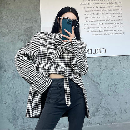 Plaid Blazers For Women Notched Colllar Long Sleeves Patchwork Binding Loose Blazer Female Fashion