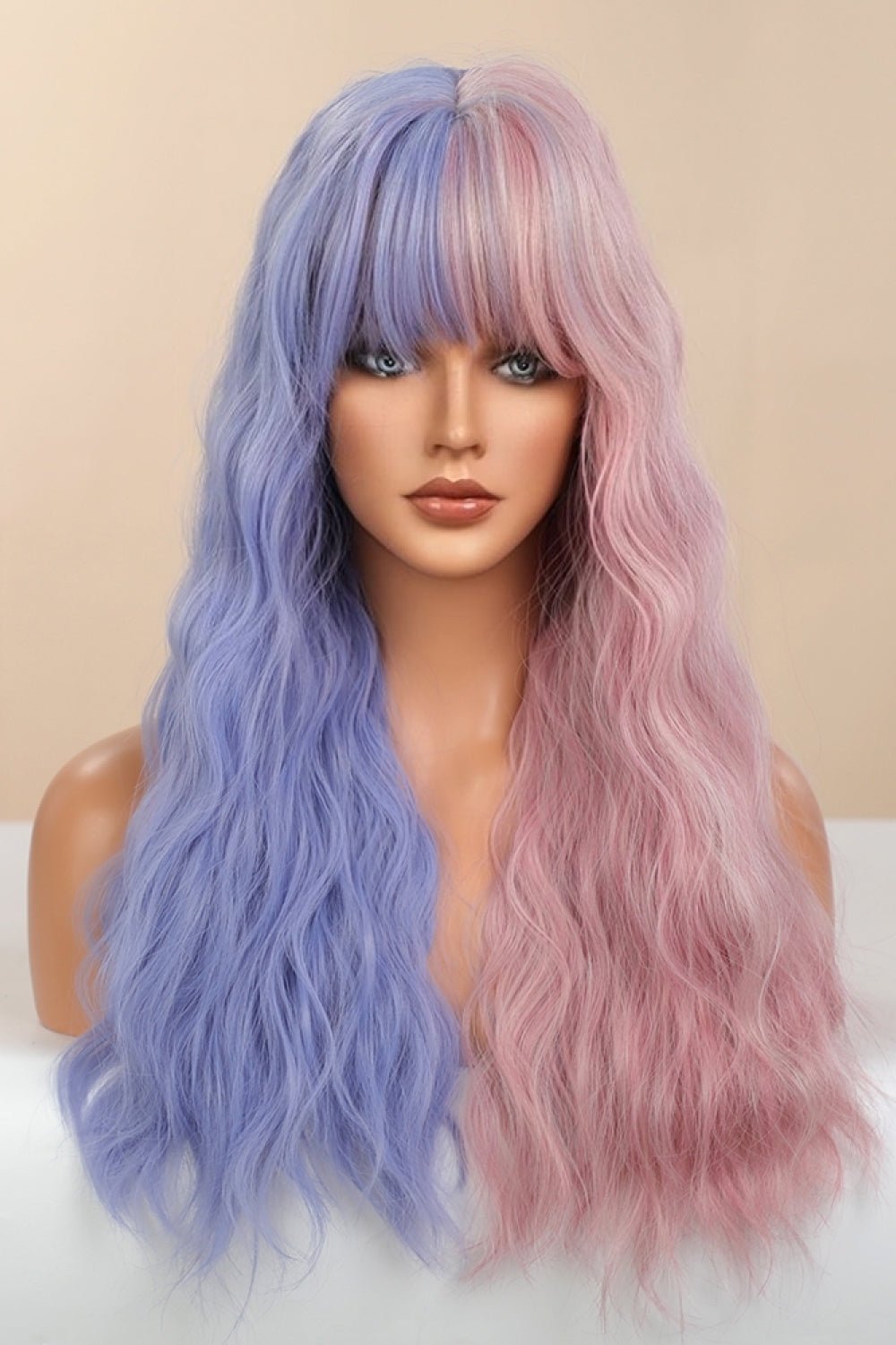 13*1" Full-Machine Wigs Synthetic Long Wave 26" in Blue/Pink Split Dye - Jaazi Intl