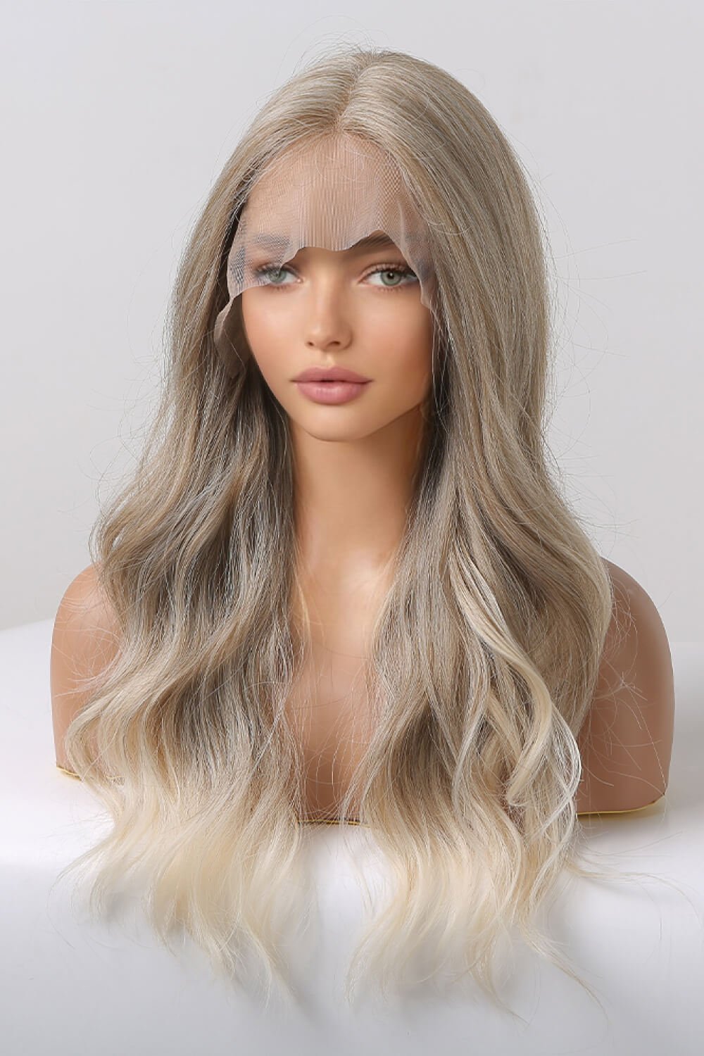 13*2" Lace Front Wigs Synthetic Long Wave 24" 150% Density in Medium Blonde Highlights - Jaazi Intl