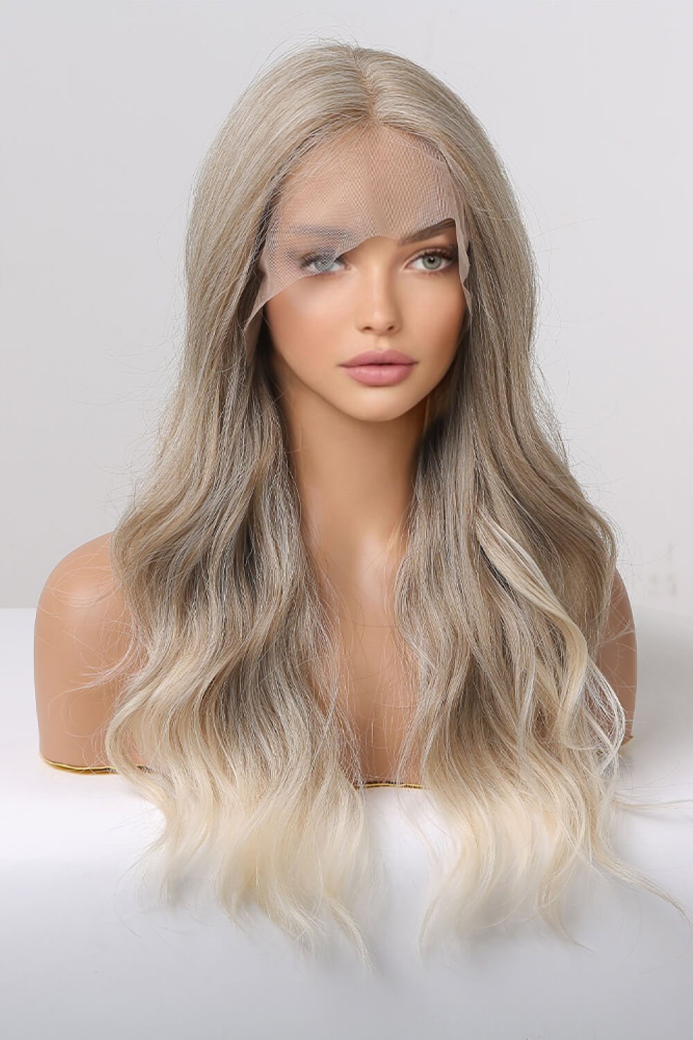 13*2" Lace Front Wigs Synthetic Long Wave 24" 150% Density in Medium Blonde Highlights - Jaazi Intl