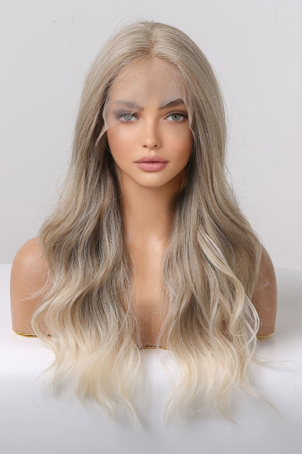 13*2" Lace Front Wigs Synthetic Long Wave 24" 150% Density in Medium Blonde Highlights - Jaazi Intl