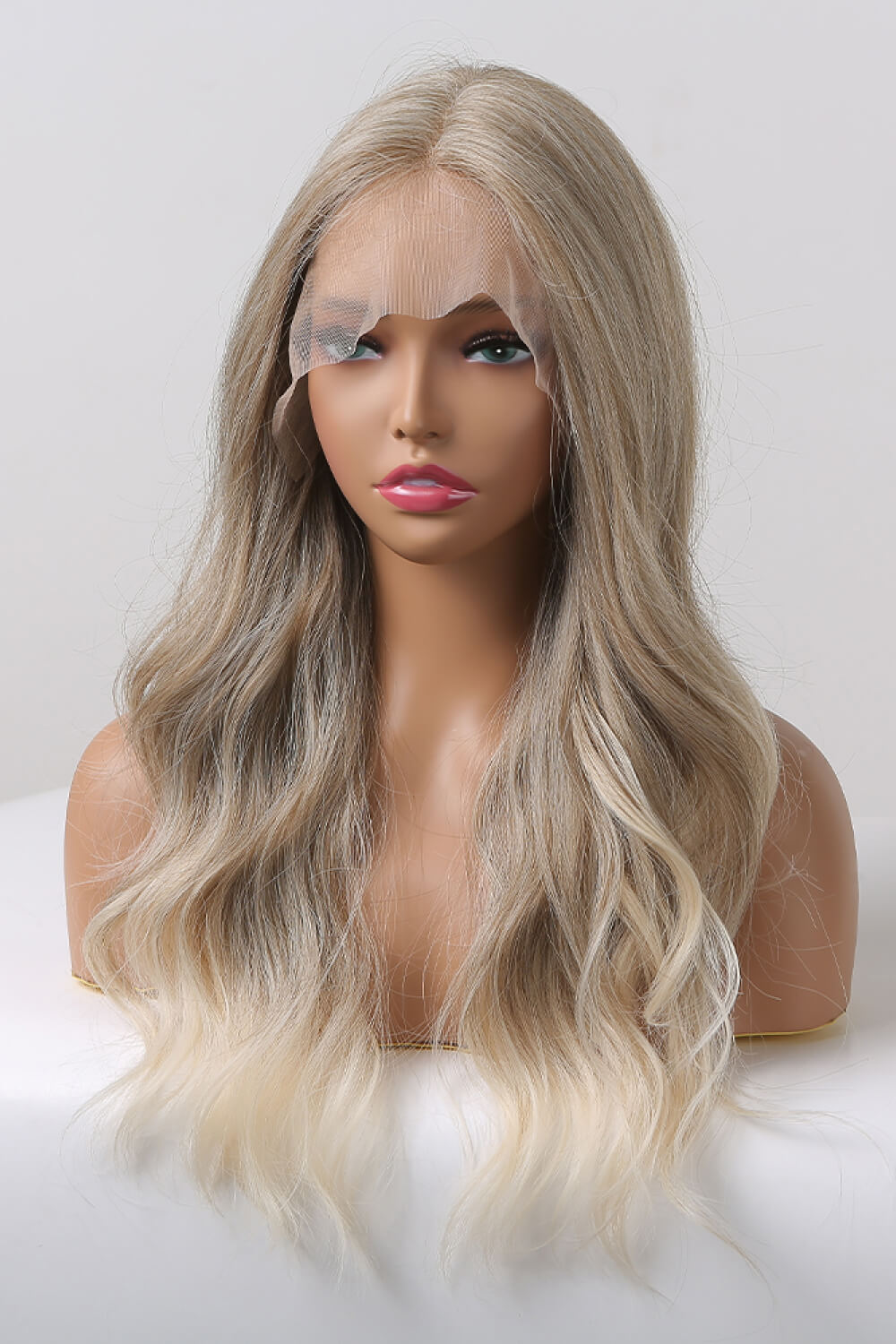 13*2" Lace Front Wigs Synthetic Long Wave 24" 150% Density in Medium Blonde Highlights - Jaazi Intl