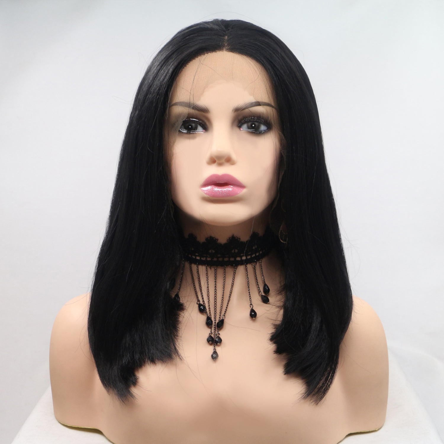 13*3" Lace Front Wigs Synthetic Mid-length Straight 12" 130% Density - Jaazi Intl