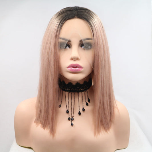 13*3" Lace Front Wigs Synthetic Mid-length Straight 12" 130% Density - Jaazi Intl