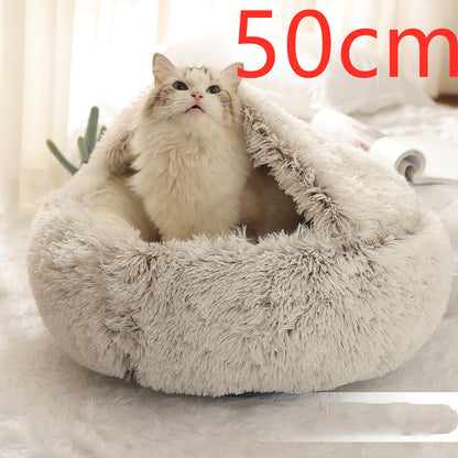 2 In 1 Dog And Cat Bed Pet Winter Bed Round Plush Warm Bed House Soft Long Plush Pets Bed