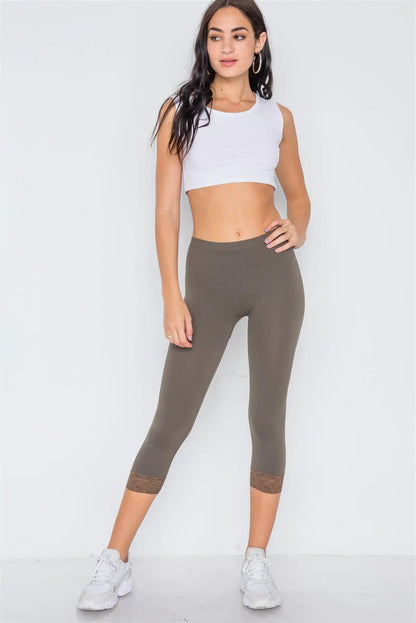 Olive Sports Yoga Seamless Stretchy Leggings with Lace Detail /3-3