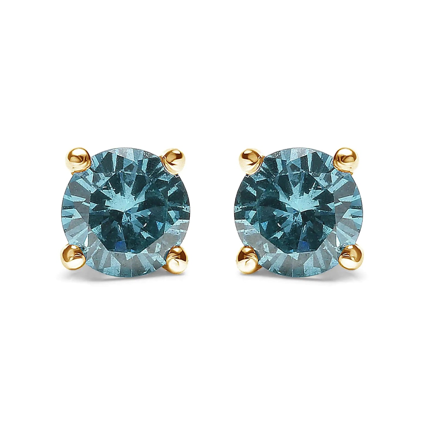 14K Gold 1/2 Cttw Aqua Blue Diamond Screw - Back 4 - Prong Classic Stud Earrings (Color Treated, I2 - I3) - Jaazi Intl