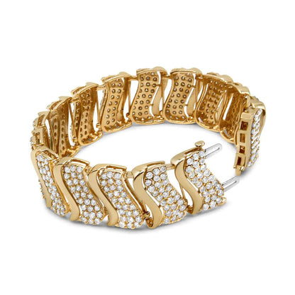 14K Gold 15.0 Cttw Diamond Chevron Wave 7.25" Inch Link Bracelet (J - K Color, I1 - I2 Clarity) - Jaazi Intl