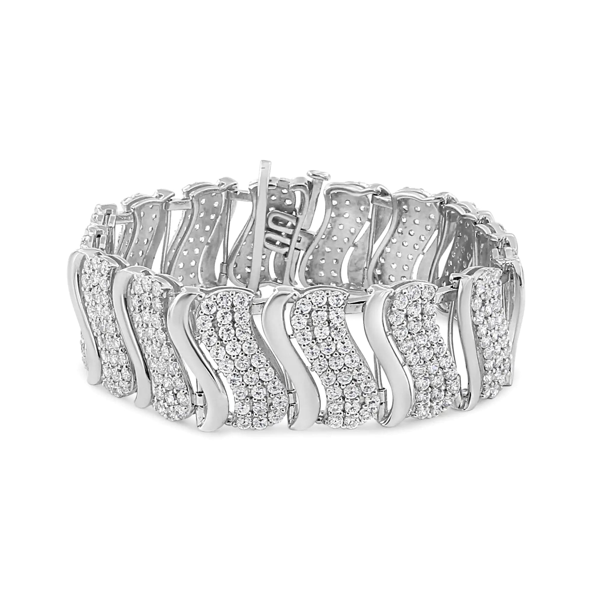 14K Gold 15.0 Cttw Diamond Chevron Wave 7.25" Inch Link Bracelet (J - K Color, I1 - I2 Clarity) - Jaazi Intl