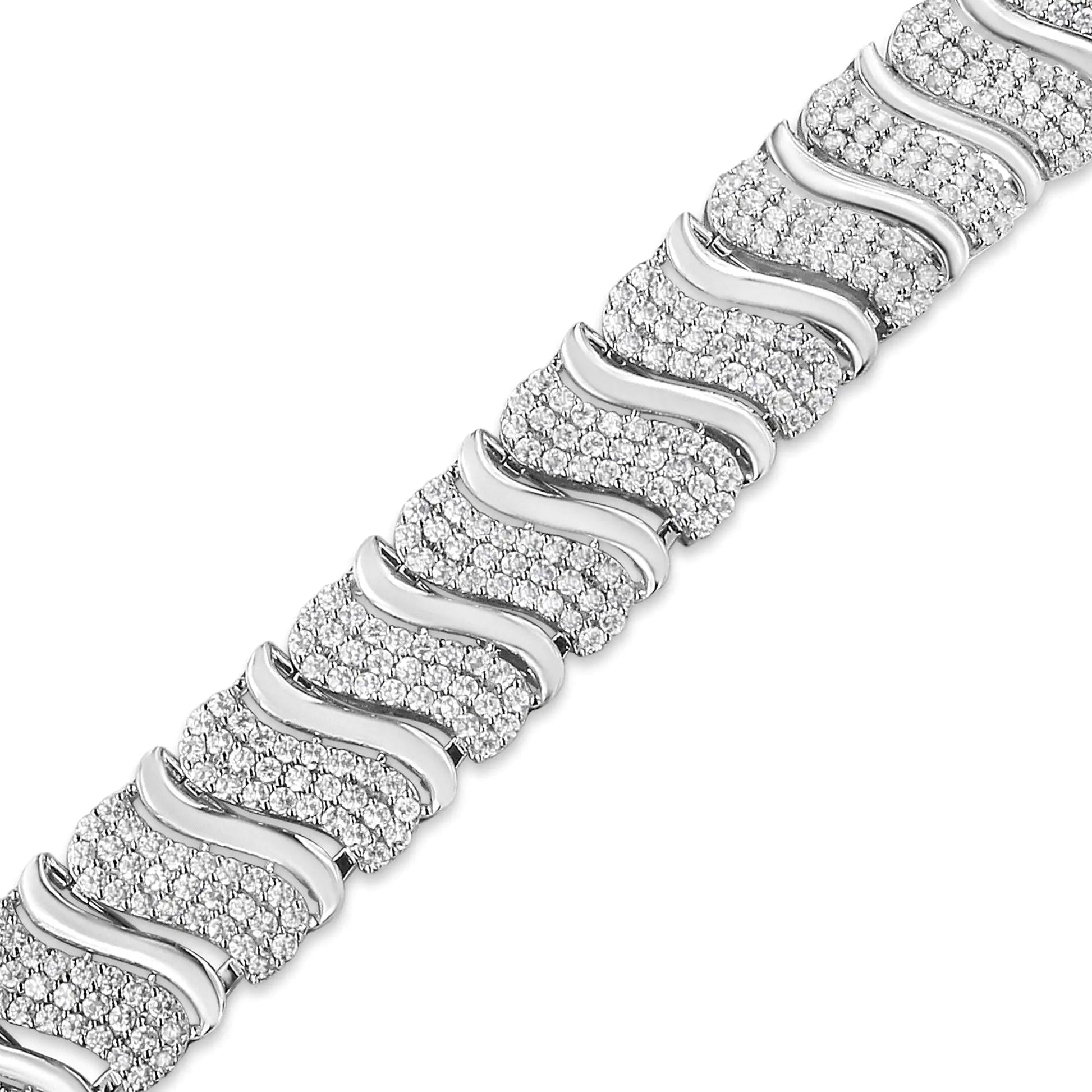 14K Gold 15.0 Cttw Diamond Chevron Wave 7.25" Inch Link Bracelet (J - K Color, I1 - I2 Clarity) - Jaazi Intl