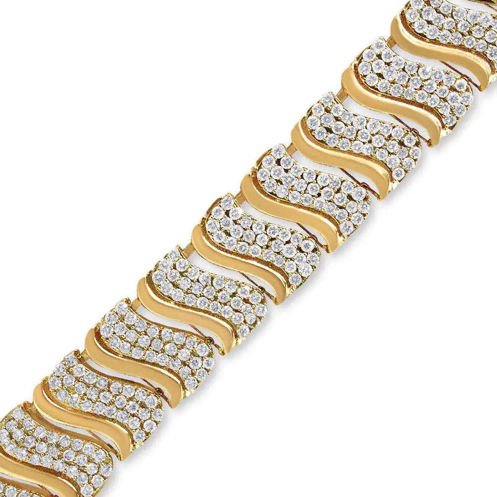 14K Gold 15.0 Cttw Diamond Chevron Wave 7.25" Inch Link Bracelet (J - K Color, I1 - I2 Clarity) - Jaazi Intl