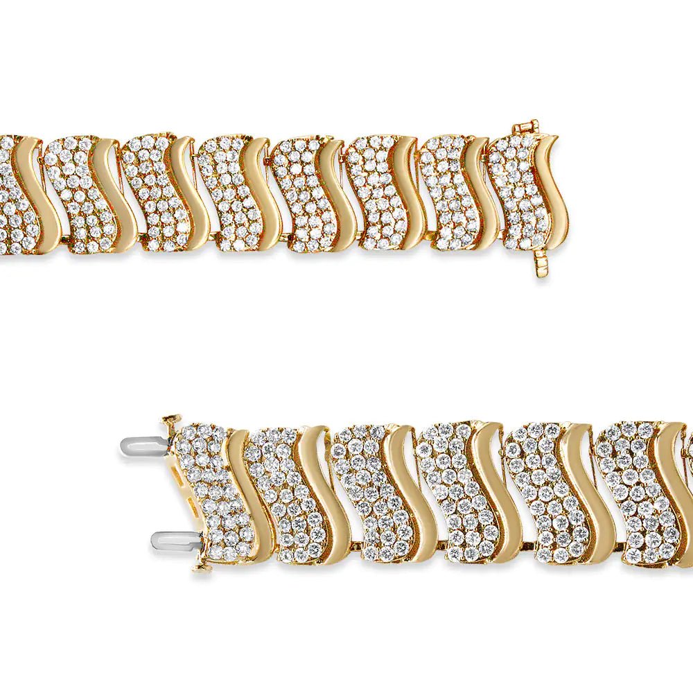 14K Gold 15.0 Cttw Diamond Chevron Wave 7.25" Inch Link Bracelet (J - K Color, I1 - I2 Clarity) - Jaazi Intl