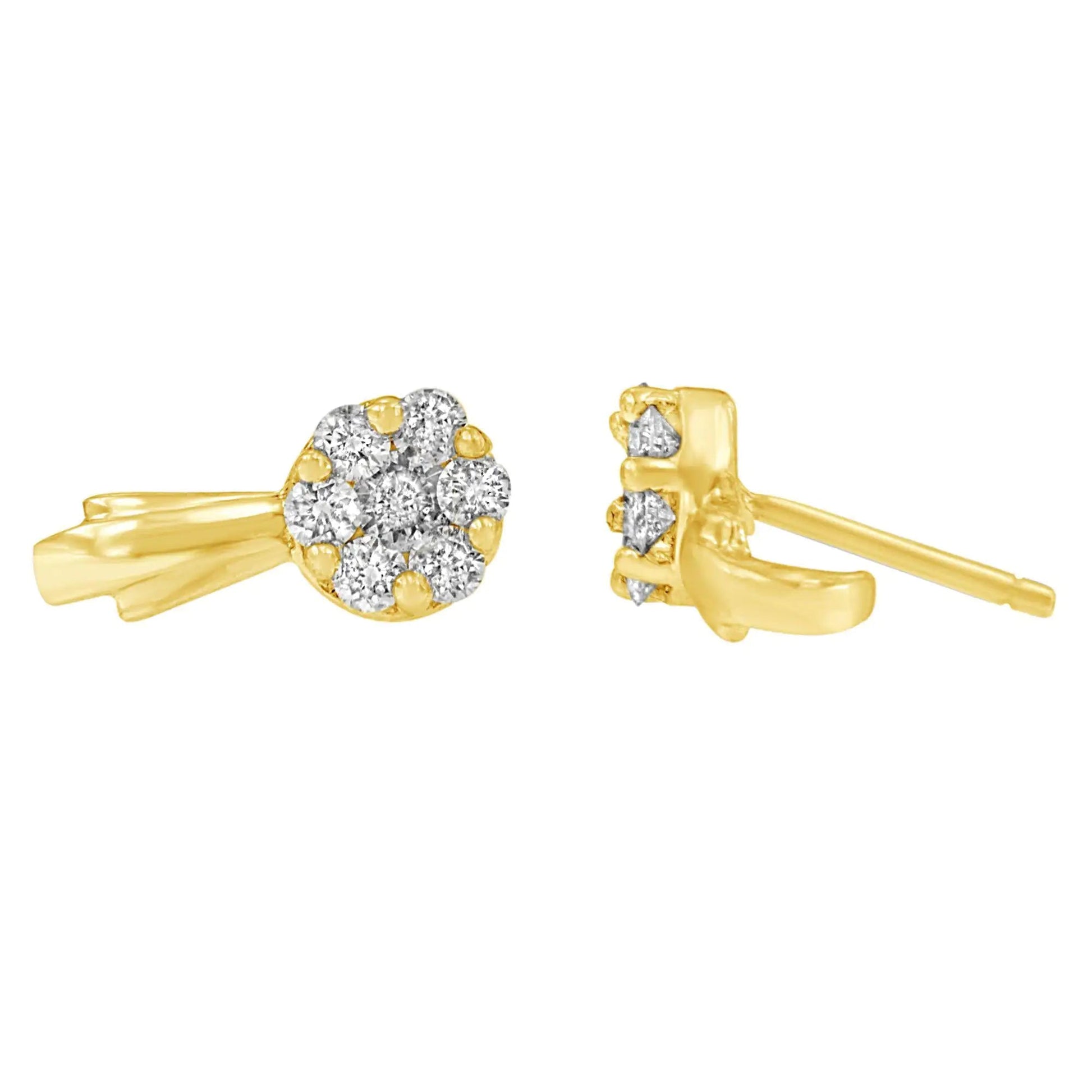 14K Gold 3/4 Cttw Diamond Floral Cluster Drop and Dangle Stud Earrings (H - I Color, I1 - I2 Clarity) - Jaazi Intl