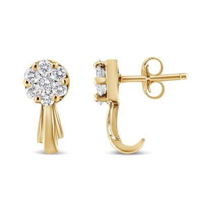 14K Gold 3/4 Cttw Diamond Floral Cluster Drop and Dangle Stud Earrings (H - I Color, I1 - I2 Clarity) - Jaazi Intl