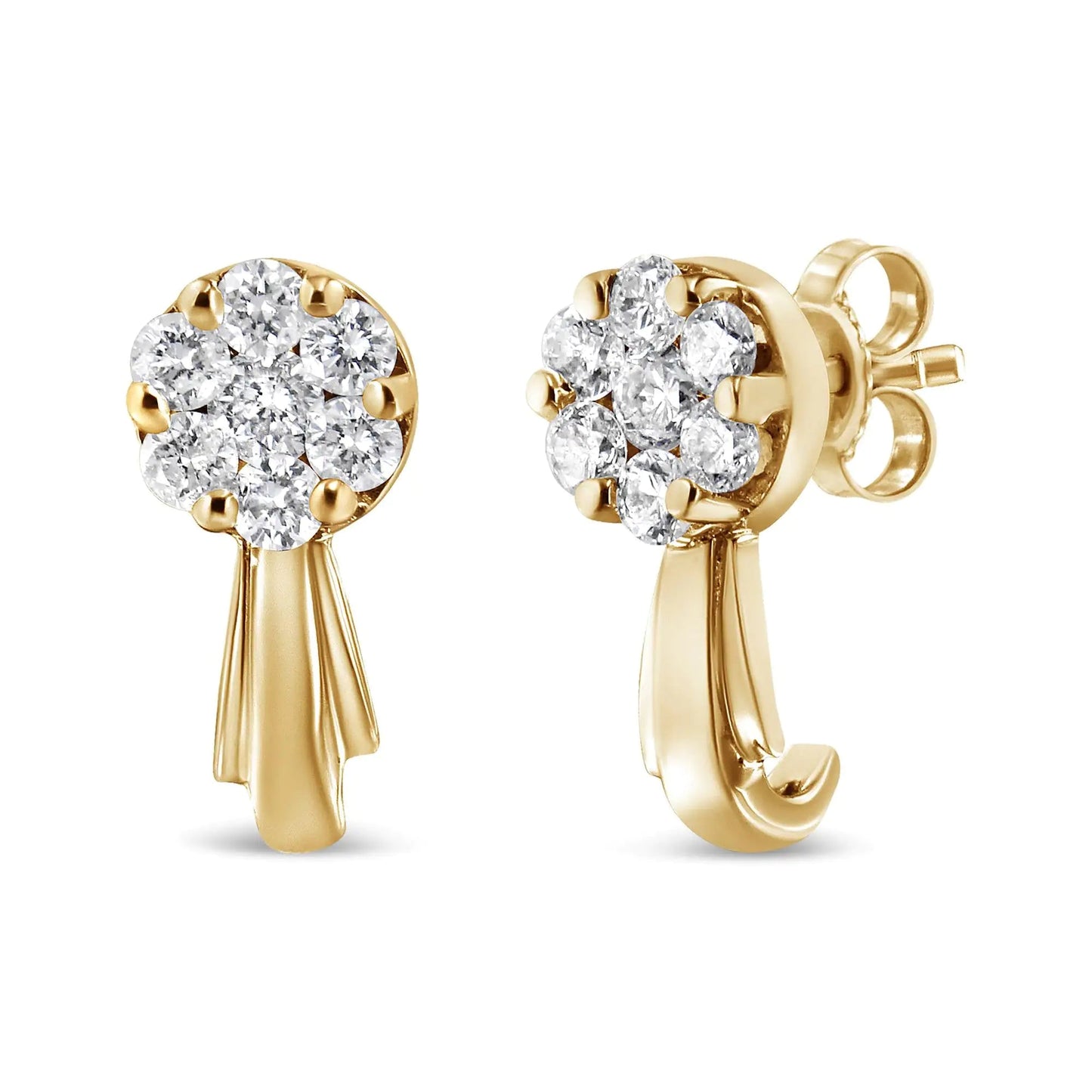 14K Gold 3/4 Cttw Diamond Floral Cluster Drop and Dangle Stud Earrings (H - I Color, I1 - I2 Clarity) - Jaazi Intl