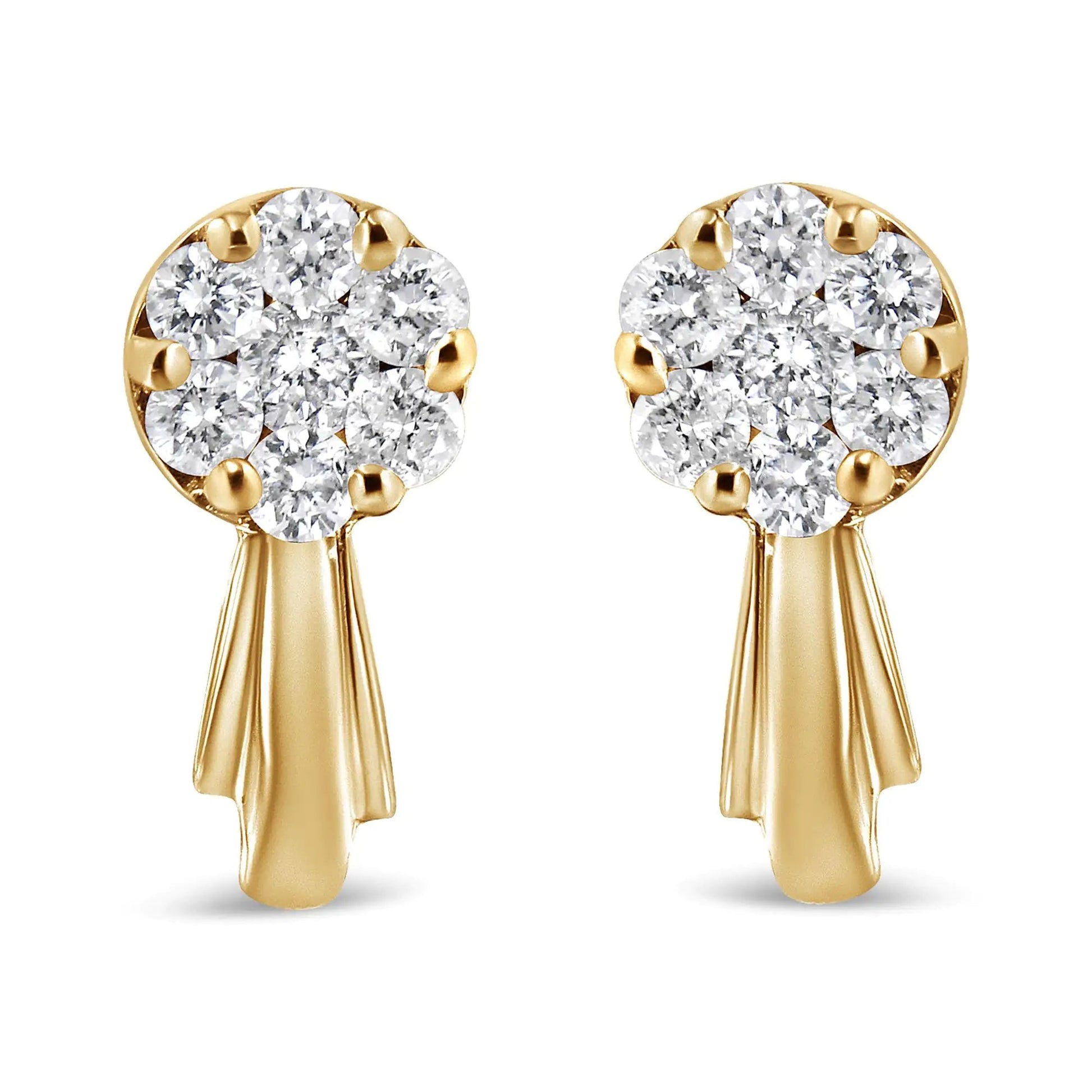 14K Gold 3/4 Cttw Diamond Floral Cluster Drop and Dangle Stud Earrings (H - I Color, I1 - I2 Clarity) - Jaazi Intl