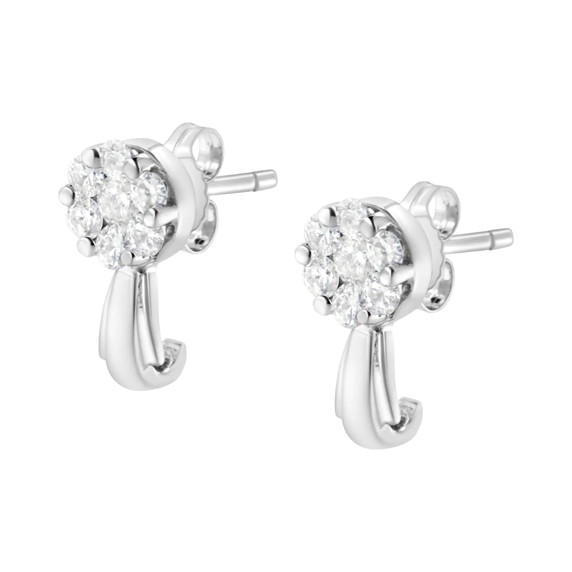 14K Gold 3/4 Cttw Diamond Floral Cluster Drop and Dangle Stud Earrings (H - I Color, I1 - I2 Clarity) - Jaazi Intl