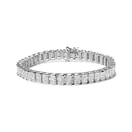 14K Gold 5.00 Cttw Square Princess Cut White Diamond Rectangular Invisible Set Link Tennis Bracelet (H - I Color, SI2 - I1 Clarity) - 7.25” Inches - Jaazi Intl