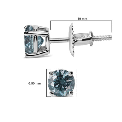 14K Gold Round Brilliant Cut Lab Grown Blue Diamond 4 - Prong Classic Solitaire Stud Earrings with Screwbacks - Jaazi Intl