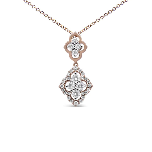 14K Rose Gold 3/4 Cttw Round Diamond Double Quatrefoil Pendant 18" Necklace (H - I Color, I1 - I2 Clarity) - Jaazi Intl