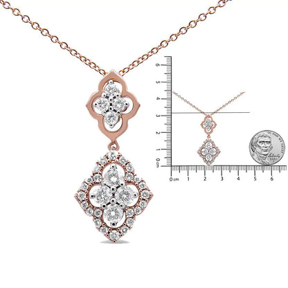 14K Rose Gold 3/4 Cttw Round Diamond Double Quatrefoil Pendant 18" Necklace (H - I Color, I1 - I2 Clarity) - Jaazi Intl