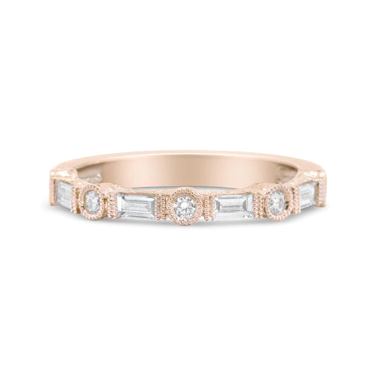 14K Rose Gold 3/8 Cttw Baguette and Round Diamond Bridal Band - (H - I Color, VS1 - VS2 Clarity) - Jaazi Intl