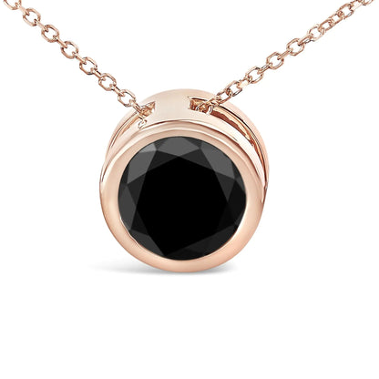 14K Rose Gold 7.0 Cttw Bezel - Set Black Round Diamond Solitaire Pendant Necklace (Black Color, I2 - I3 Clarity) - 18" - Jaazi Intl