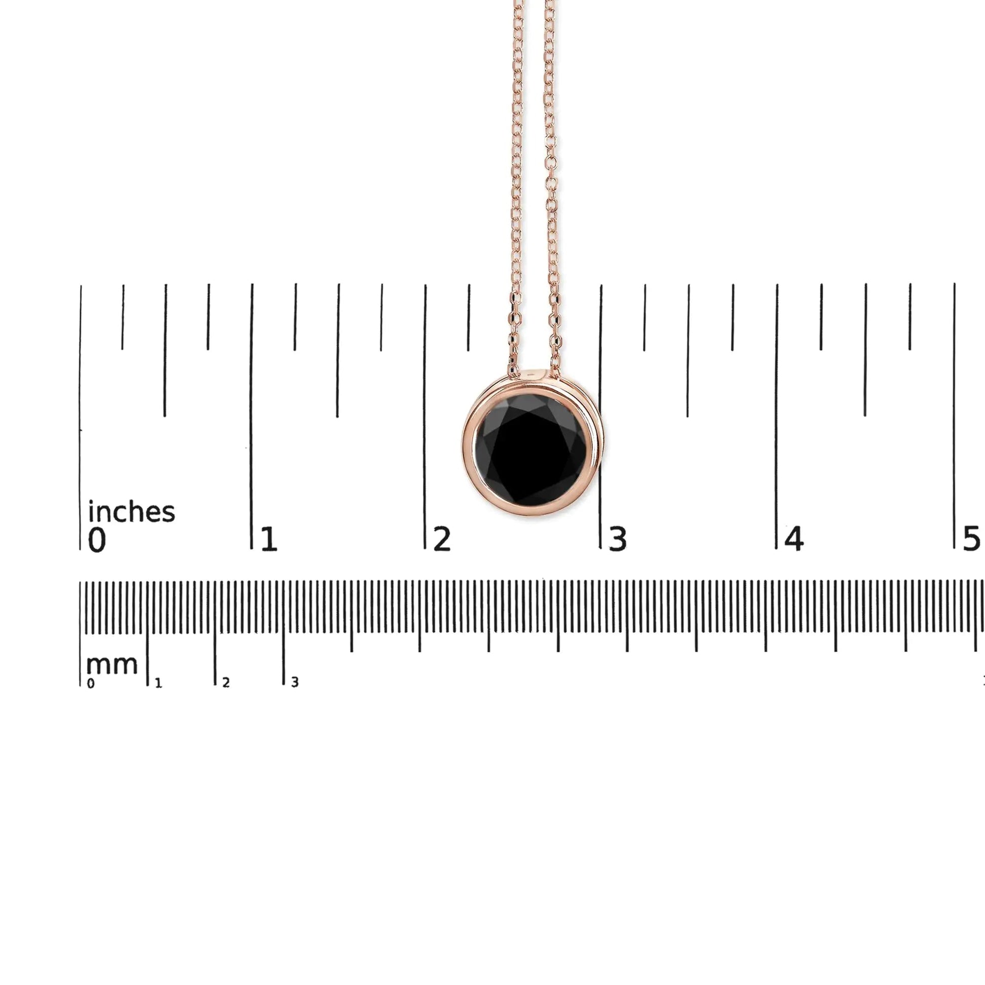 14K Rose Gold 7.0 Cttw Bezel - Set Black Round Diamond Solitaire Pendant Necklace (Black Color, I2 - I3 Clarity) - 18" - Jaazi Intl