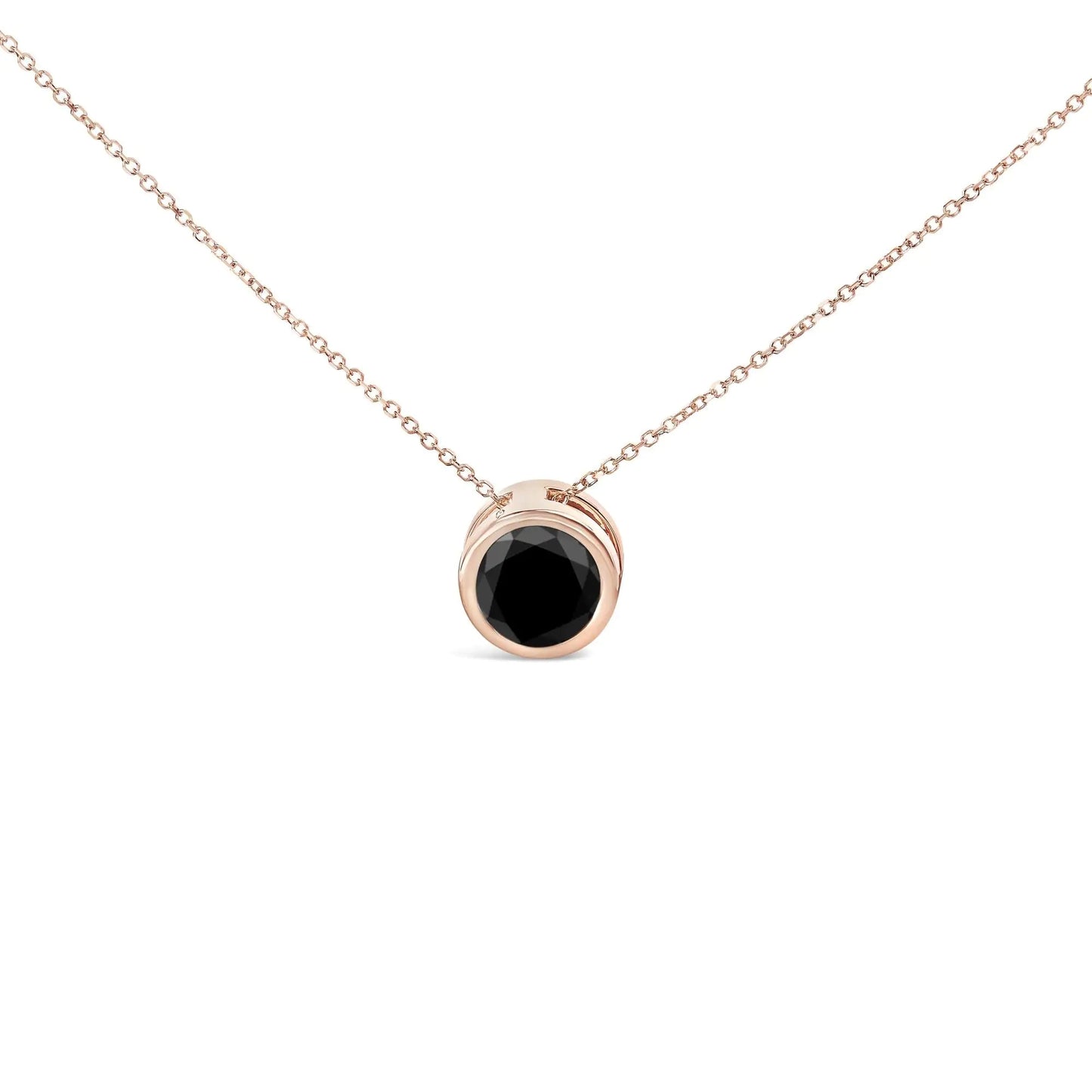 14K Rose Gold 7.0 Cttw Bezel - Set Black Round Diamond Solitaire Pendant Necklace (Black Color, I2 - I3 Clarity) - 18" - Jaazi Intl