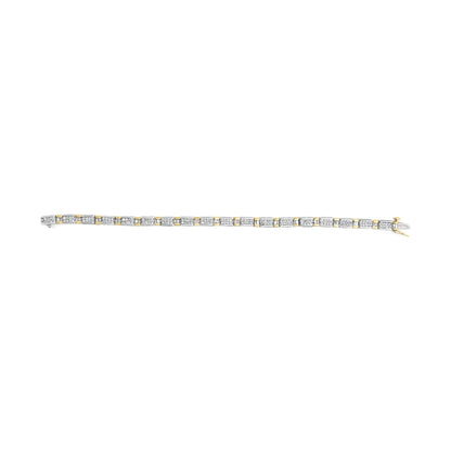 14k Two - Tone 2.00 Cttw Round - Cut and Baguette - Cut Diamond Bar Link 7" Bracelet (I - J Color, SI2 - I1 Clarity) - Jaazi Intl